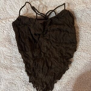 Source Unknown Brown Textured Crop Top